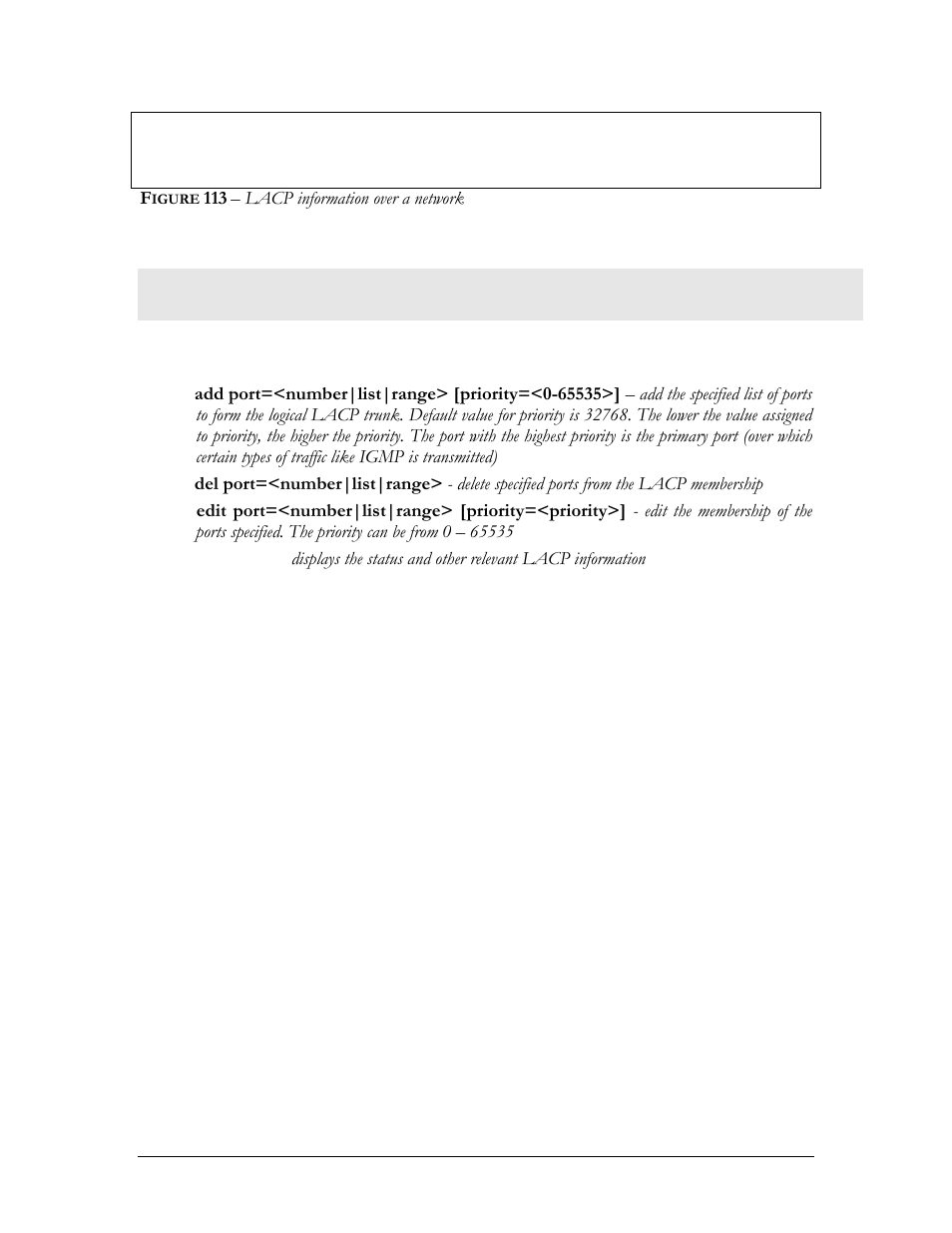 List of commands in this chapter, Igure, Lacp information over a network | GarrettCom MNS-6K 4.1.4 User Manual | Page 205 / 364