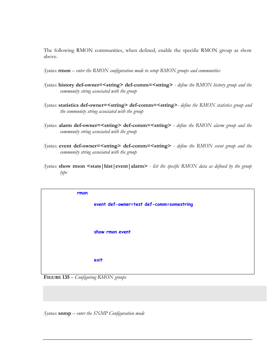 List of commands in this chapter, Igure, Configuring rmon groups | GarrettCom MNS-6K 4.1.4 User Manual | Page 253 / 364