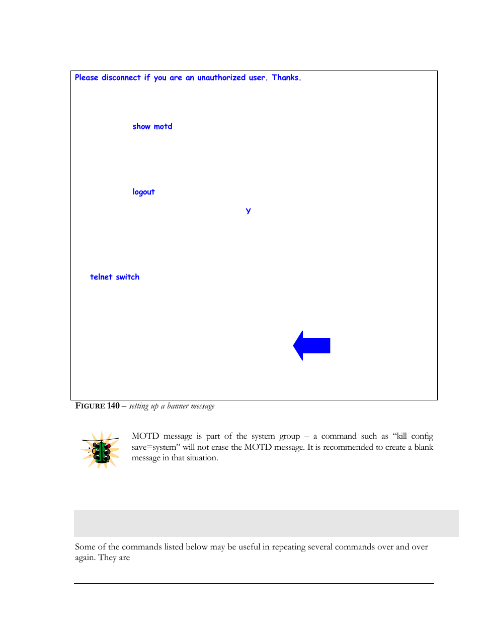 Miscellaneous commands, Igure, Setting up a banner message | GarrettCom MNS-6K 4.1.4 User Manual | Page 268 / 364