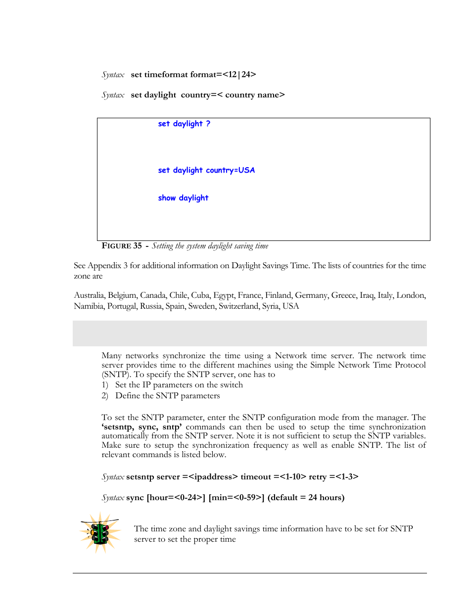 Network time (sntp client), Igure, Setting the system daylight saving time | GarrettCom MNS-6K 4.1.4 User Manual | Page 54 / 364