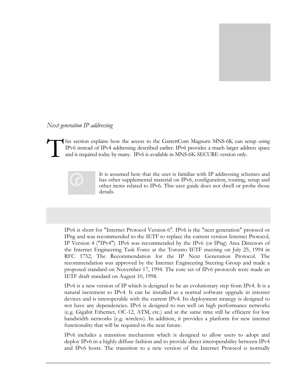 Assumptions, 4 – ipv6, Introduction to ipv6 | GarrettCom MNS-6K 4.1.4 User Manual | Page 73 / 364