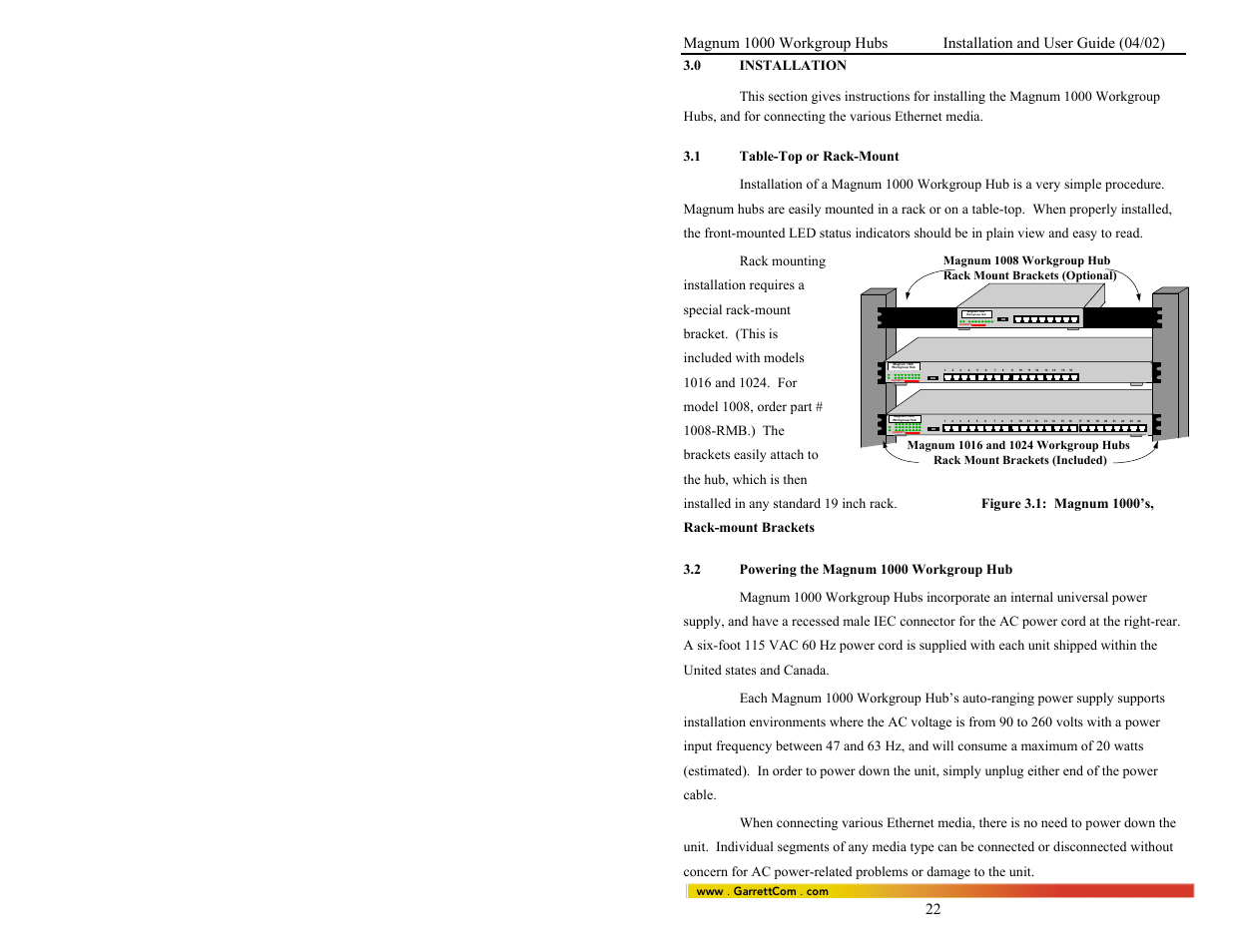 Garrett, Garrett magnum 1000 workgroup hub | GarrettCom 1008 User Manual | Page 28 / 44