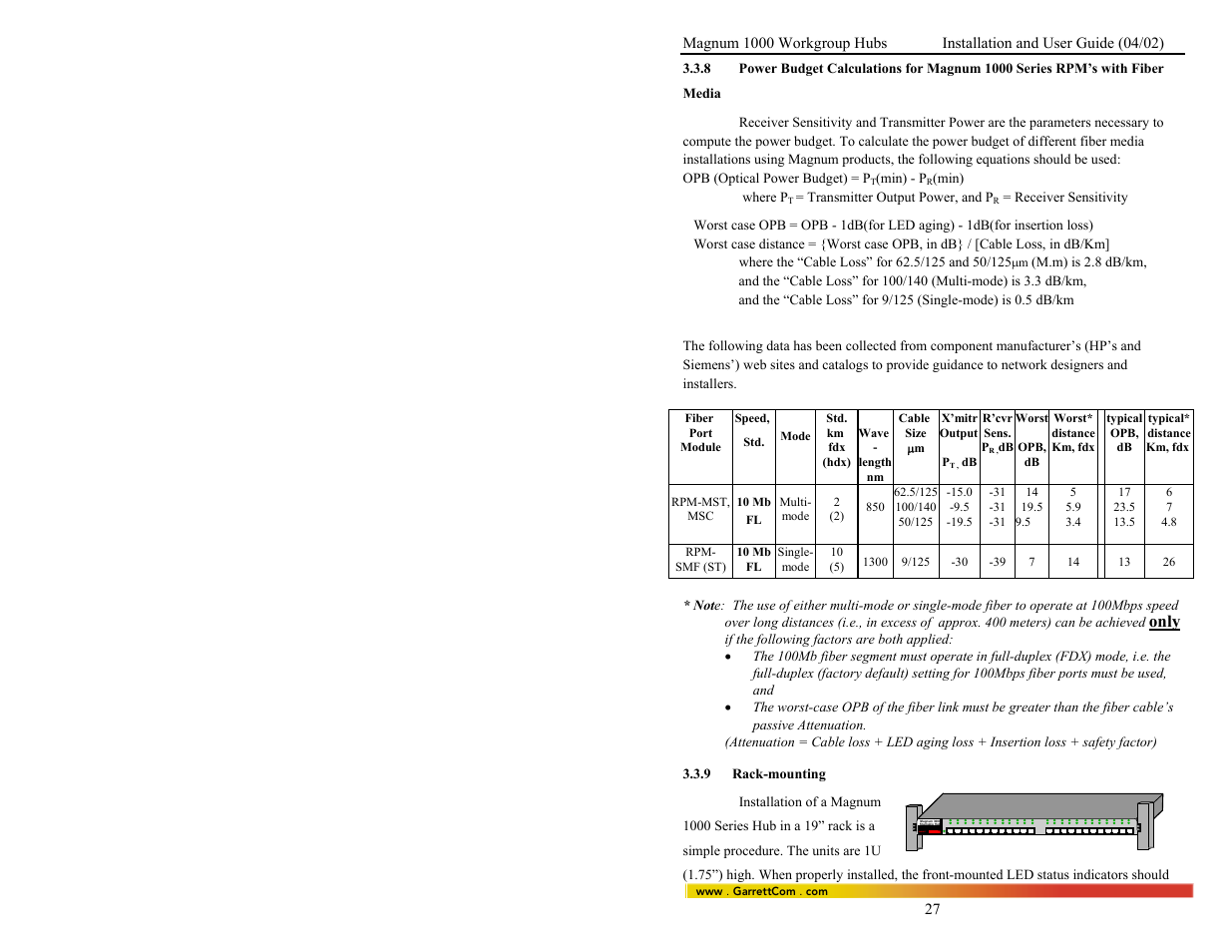 Garrett, Only | GarrettCom 1008 User Manual | Page 33 / 44