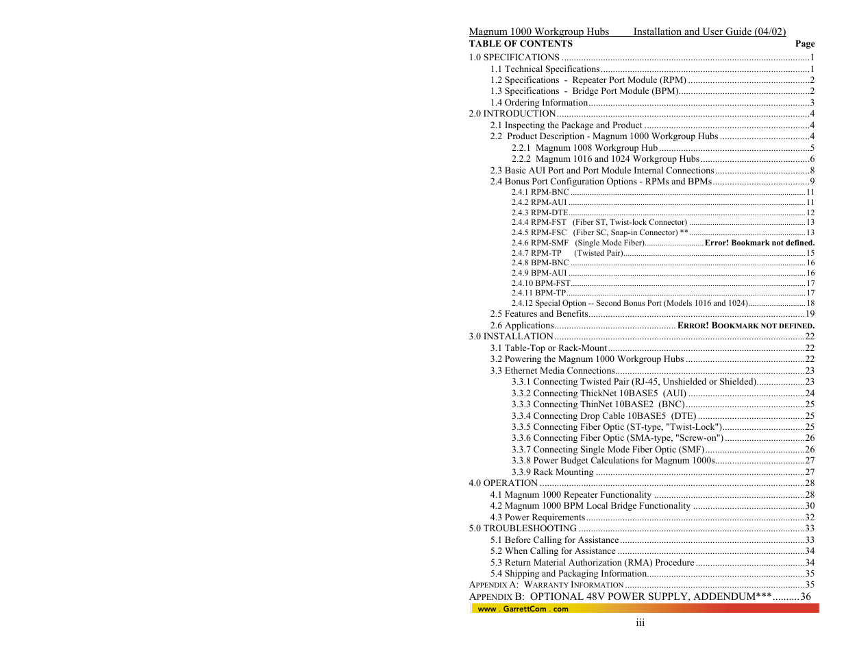 GarrettCom 1008 User Manual | Page 4 / 44