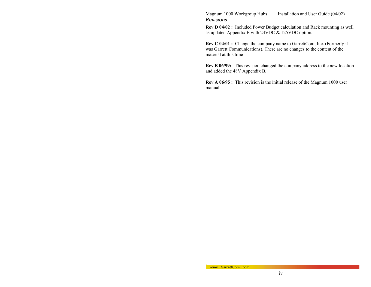 Revisions | GarrettCom 1008 User Manual | Page 5 / 44