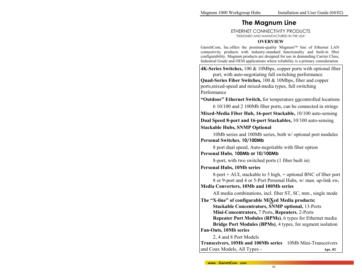 The magnum line | GarrettCom 1008 User Manual | Page 6 / 44
