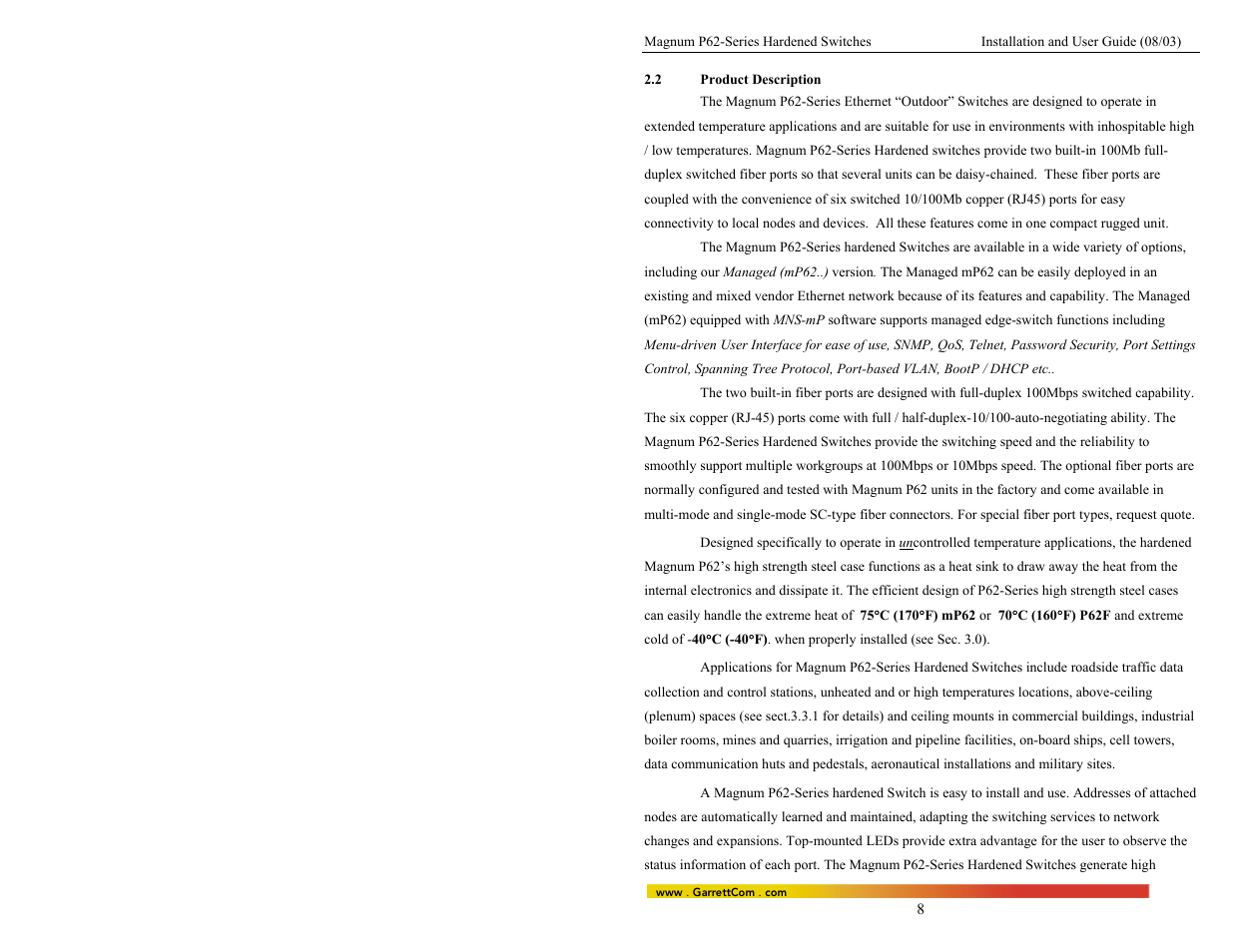 2 product description | GarrettCom P62-Series User Manual | Page 12 / 37
