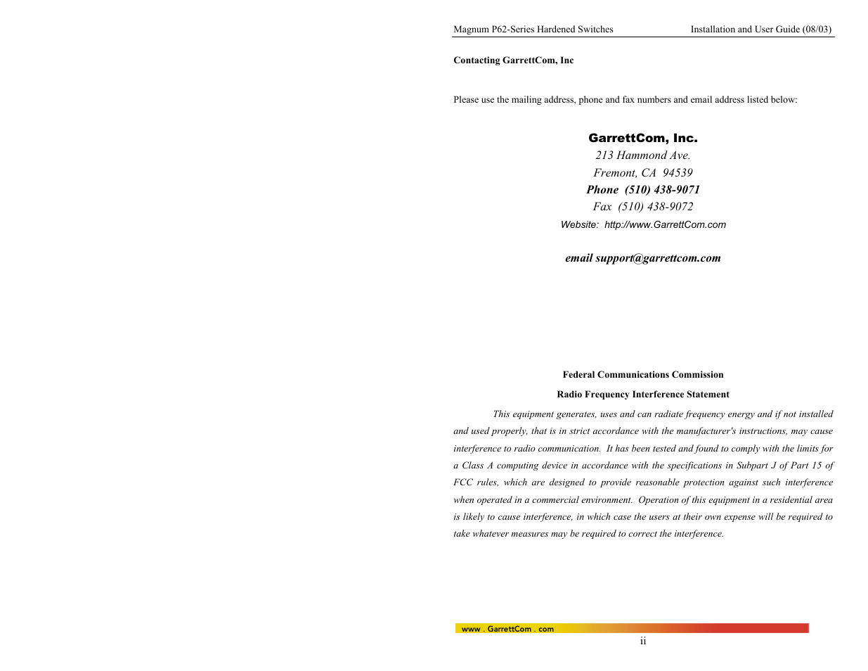 GarrettCom P62-Series User Manual | Page 3 / 37