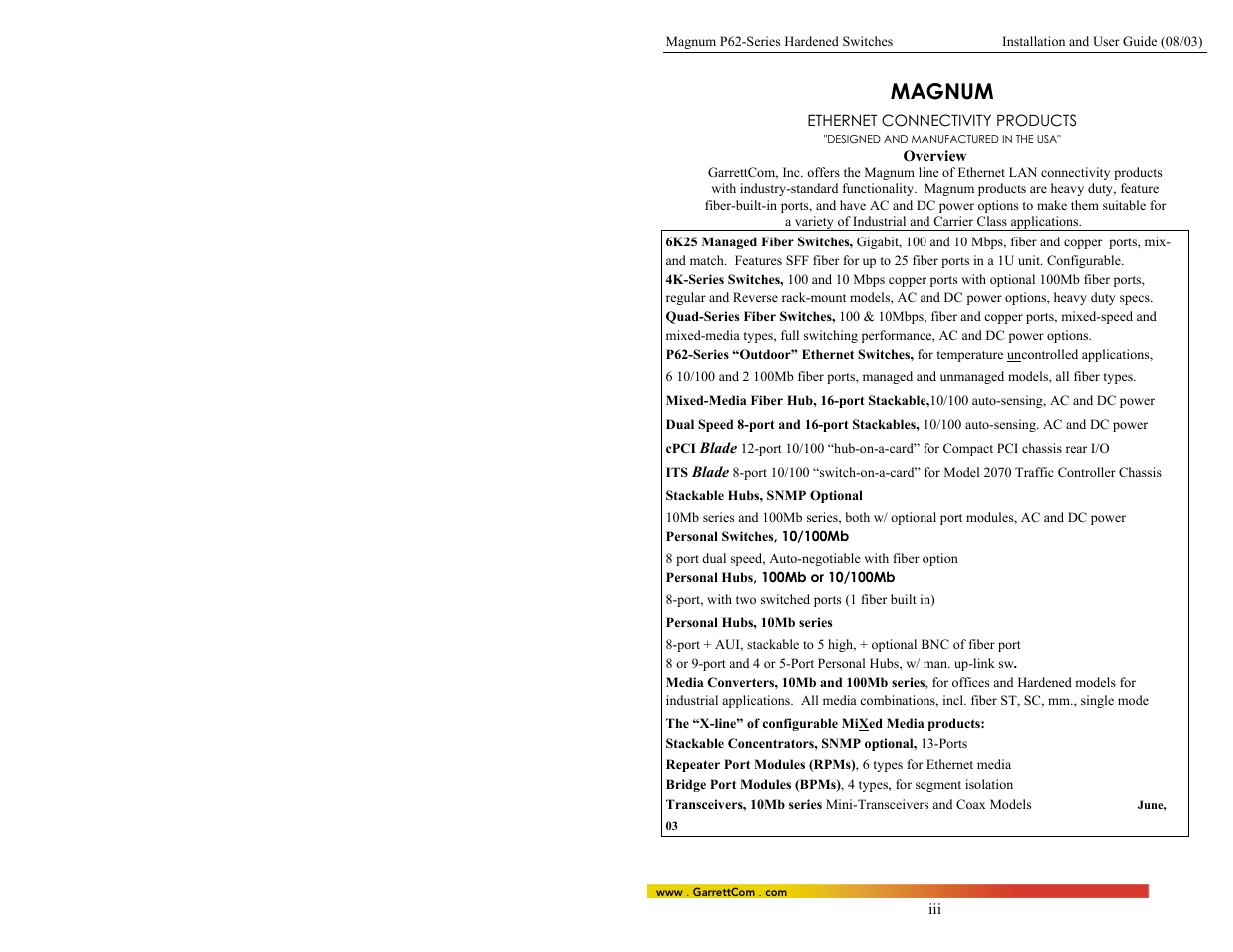 Magnum | GarrettCom P62-Series User Manual | Page 4 / 37