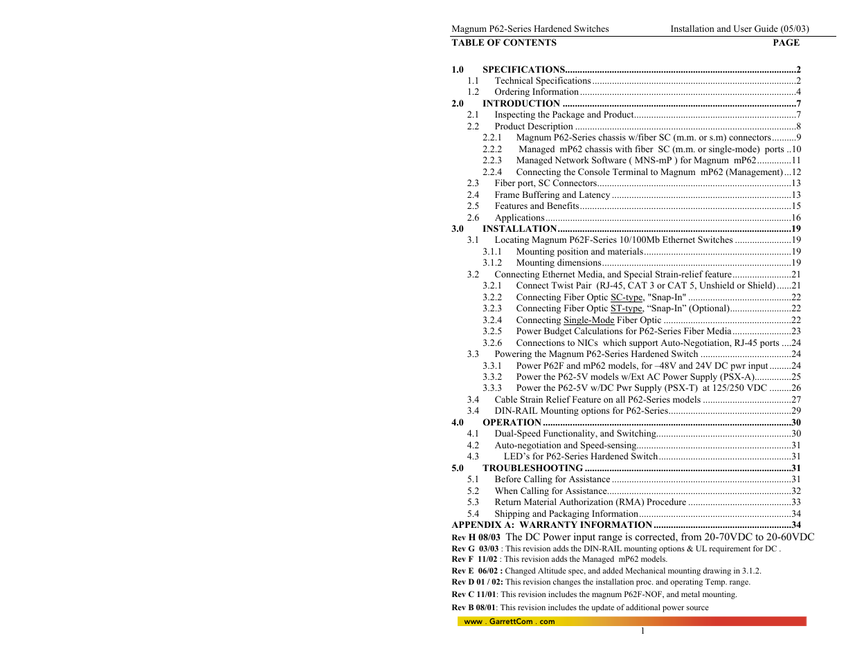 GarrettCom P62-Series User Manual | Page 5 / 37