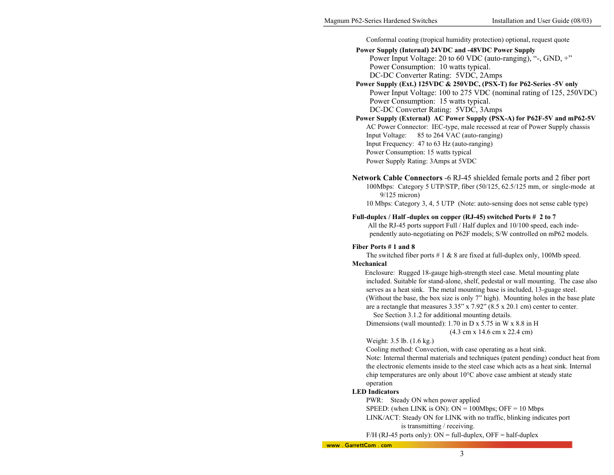 GarrettCom P62-Series User Manual | Page 7 / 37