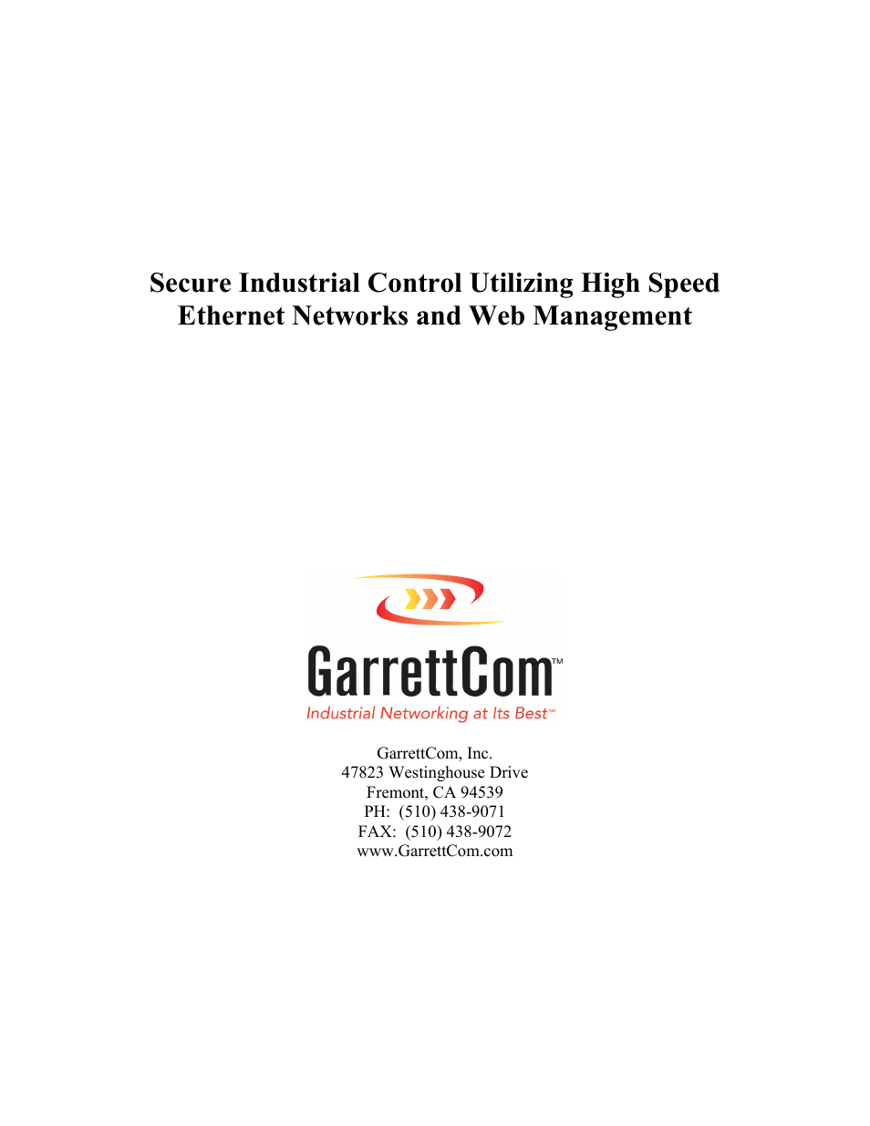 GarrettCom Ethernet Networks and Web Management User Manual | 12 pages