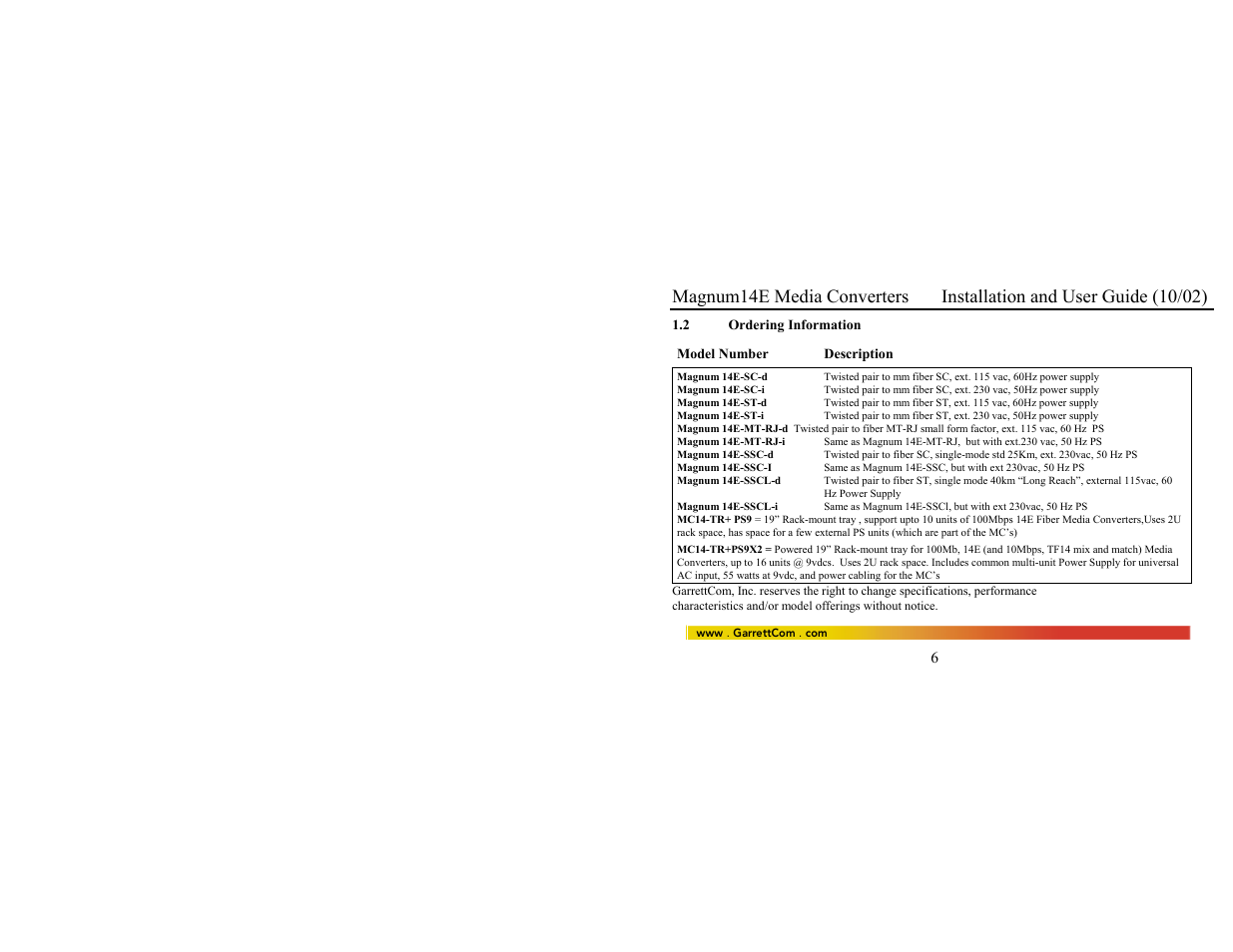 GarrettCom 14E User Manual | Page 14 / 66