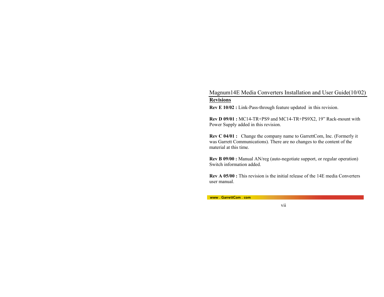 Revisions | GarrettCom 14E User Manual | Page 8 / 66