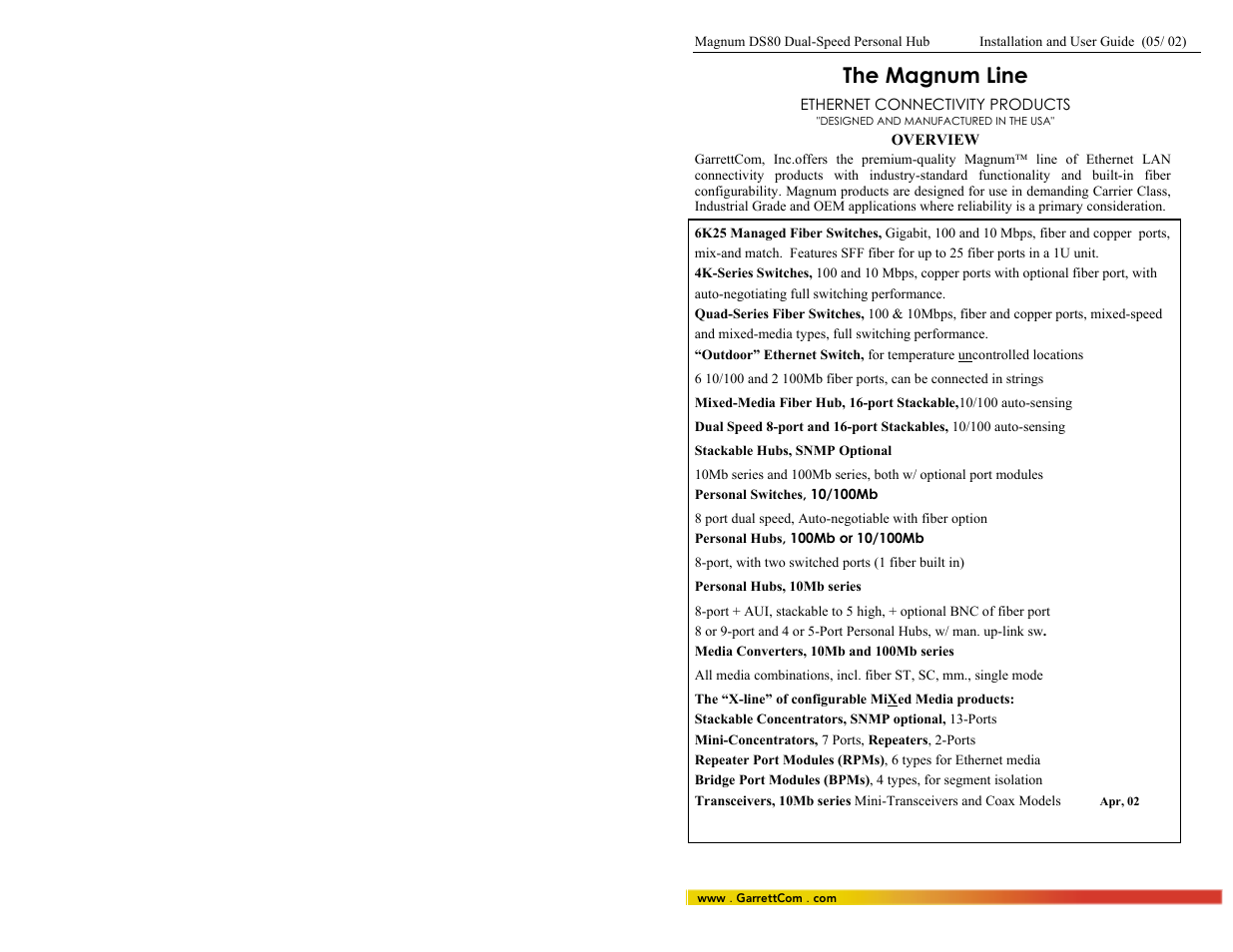 The magnum line | GarrettCom 8000X User Manual | Page 4 / 63