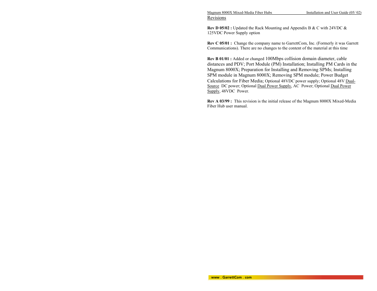 Revisions | GarrettCom 8000X User Manual | Page 7 / 63