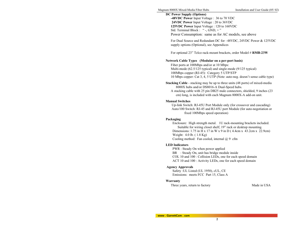 GarrettCom 8000X User Manual | Page 9 / 63