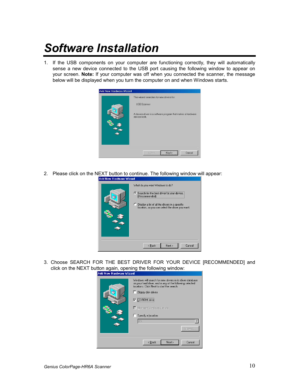 Oftware, Nstallation, Software installation | GENIUS COLORPAGE HR6A User Manual | Page 12 / 33