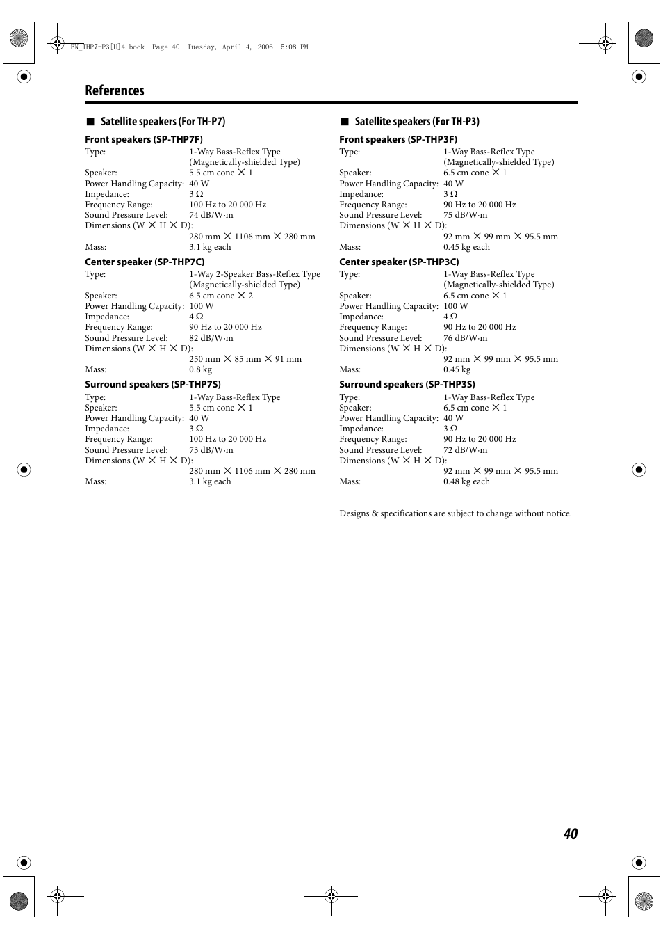 References, 7 satellite speakers (for th-p7), 7 satellite speakers (for th-p3) | GENIUS TH-P7 User Manual | Page 43 / 44