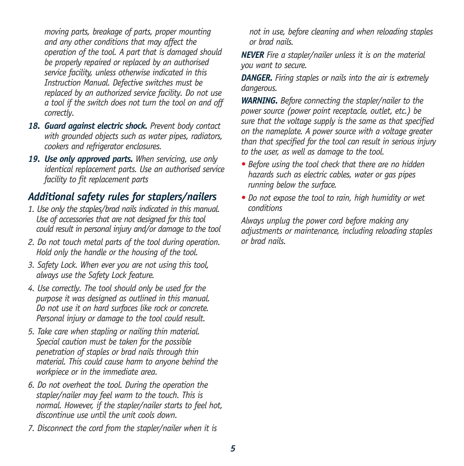 Additional safety rules for staplers/nailers | Global Machinery Company 300W User Manual | Page 5 / 8