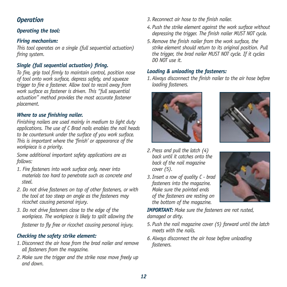 Operation | Global Machinery Company ATBR1650K User Manual | Page 12 / 16
