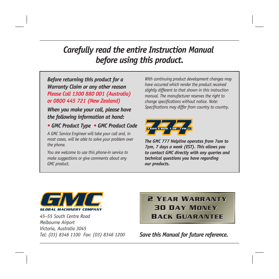 Global Machinery Company MX355C User Manual | Page 16 / 16