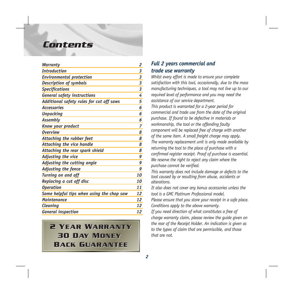 Global Machinery Company MX355C User Manual | Page 2 / 16