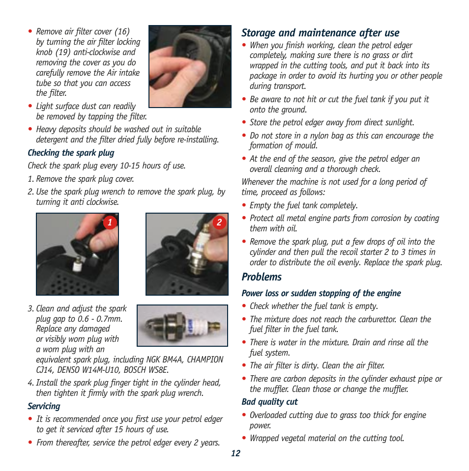 Storage and maintenance after use, Problems | Global Machinery Company PEDG User Manual | Page 12 / 16