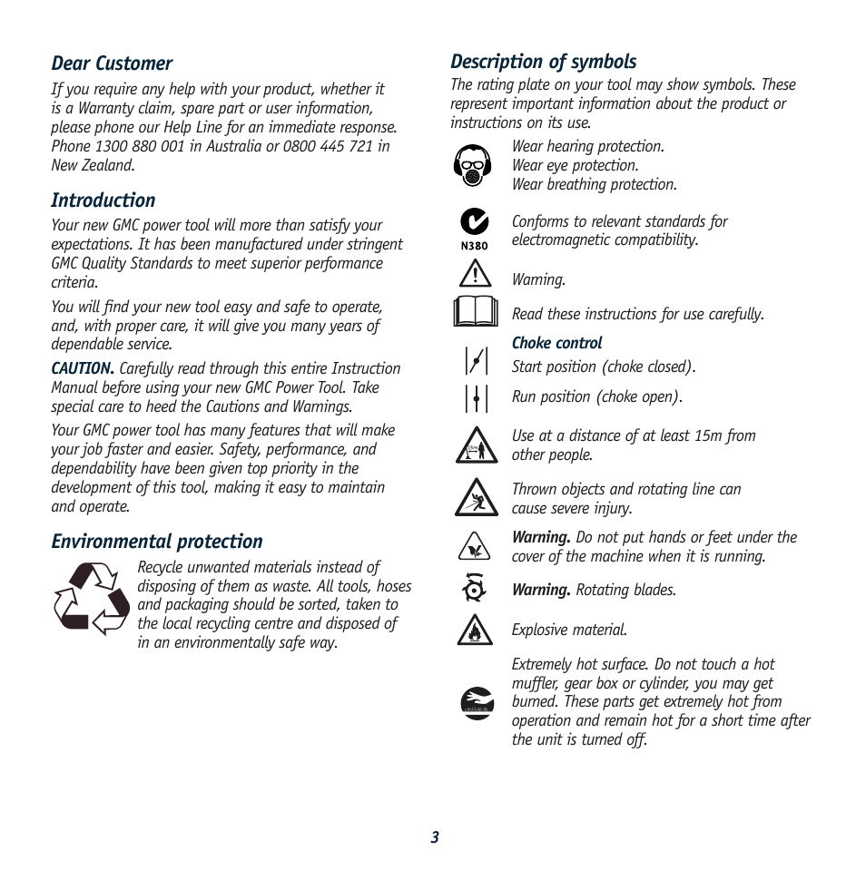 Description of symbols, Dear customer, Introduction | Environmental protection | Global Machinery Company PEDG User Manual | Page 3 / 16