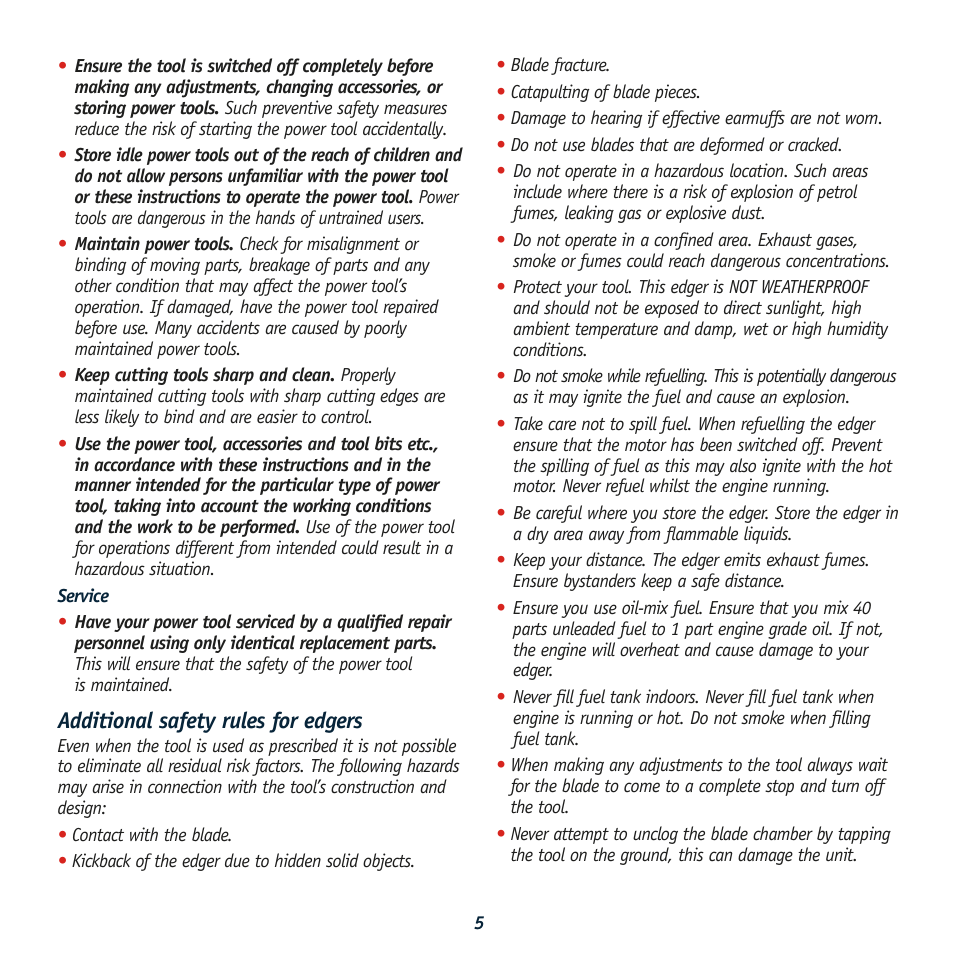 Additional safety rules for edgers | Global Machinery Company PEDG User Manual | Page 5 / 16