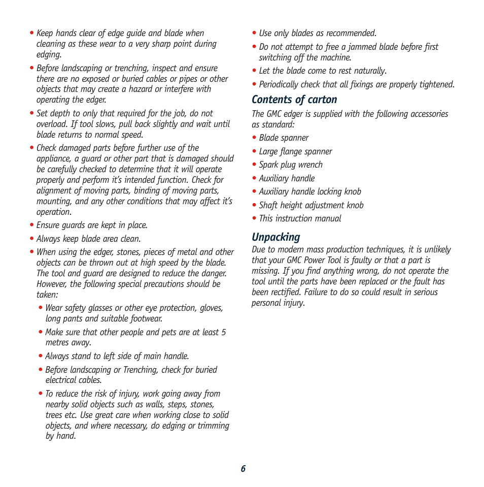Contents of carton, Unpacking | Global Machinery Company PEDG User Manual | Page 6 / 16