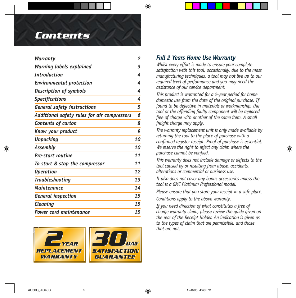 Global Machinery Company AC30G User Manual | Page 2 / 16