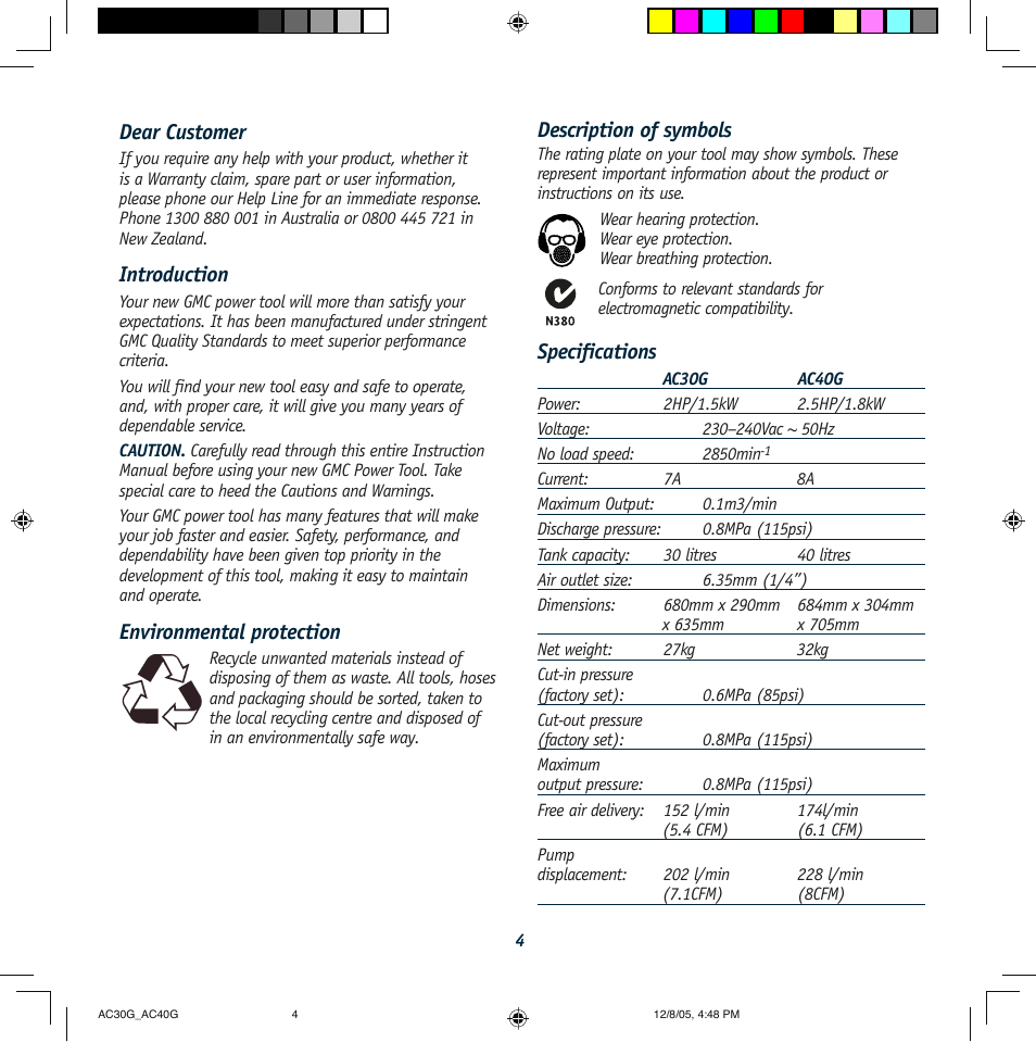 Global Machinery Company AC30G User Manual | Page 4 / 16