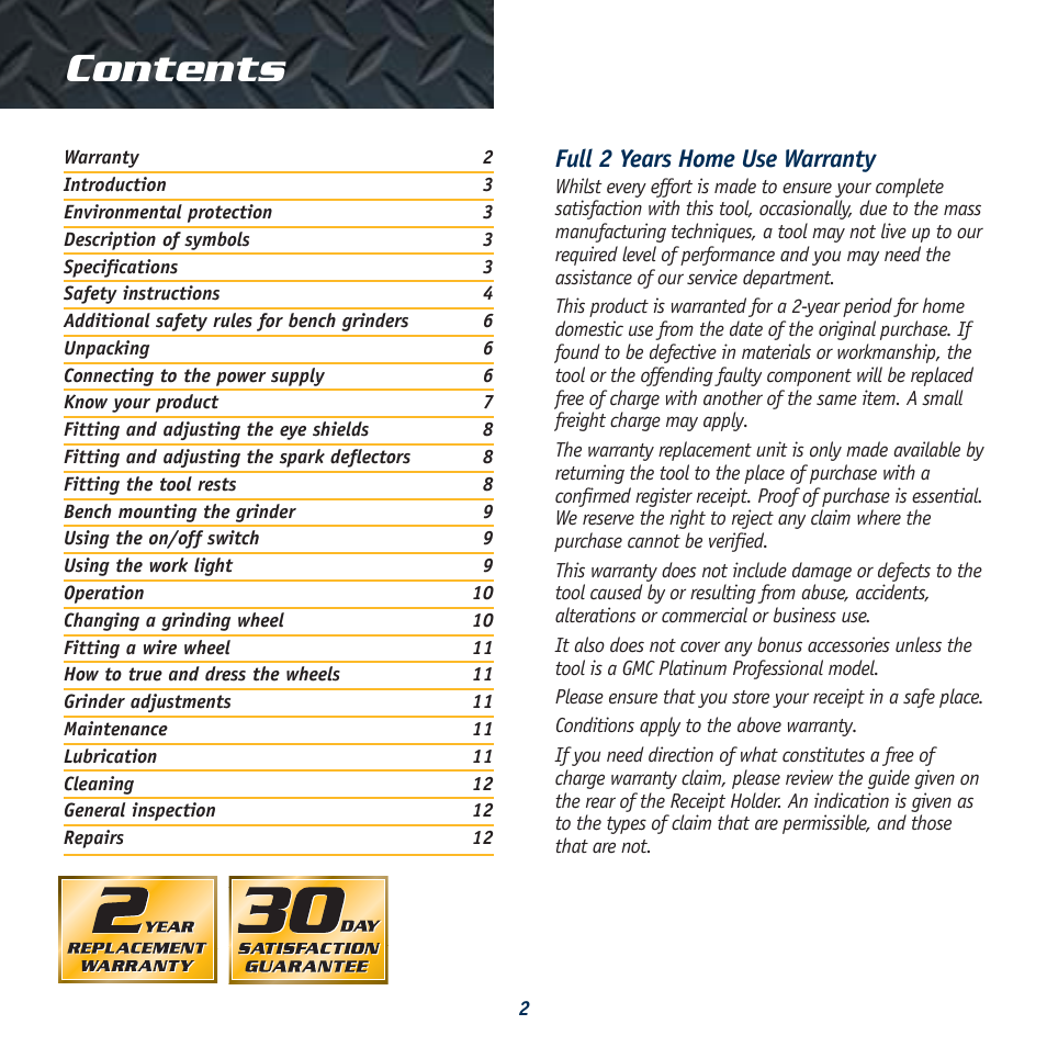 Global Machinery Company BG834HPL User Manual | Page 2 / 13
