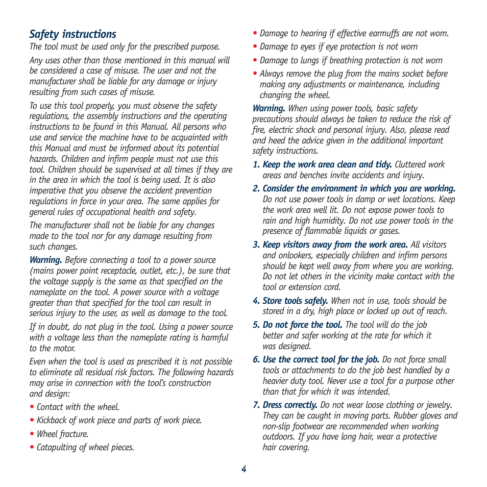 Safety instructions | Global Machinery Company BG834HPL User Manual | Page 4 / 13