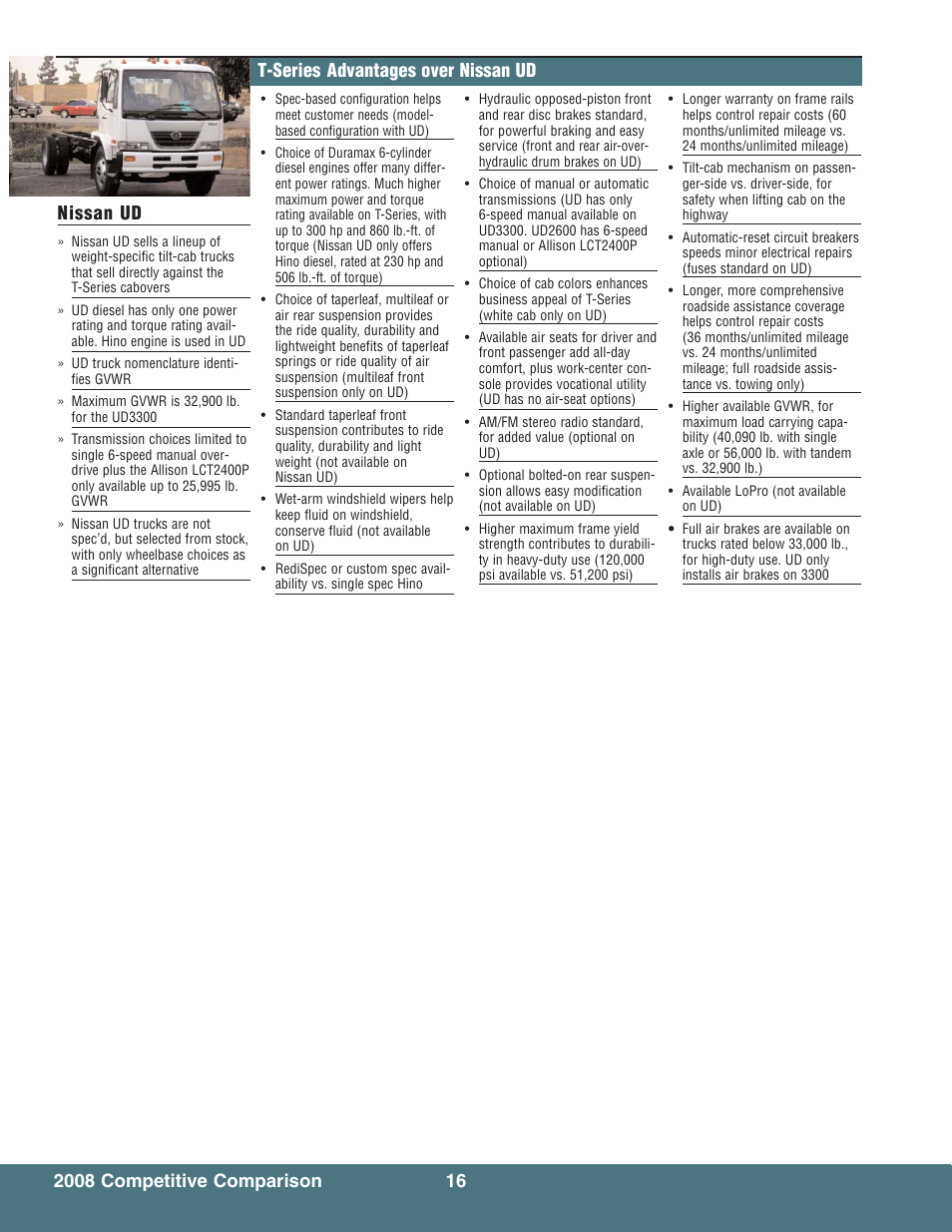 T-series advantages over nissan ud | Global Machinery Company T7500 User Manual | Page 20 / 24