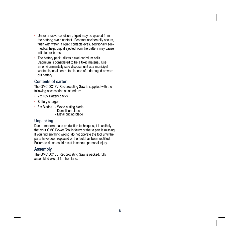 Global Machinery Company DC18V User Manual | Page 8 / 16