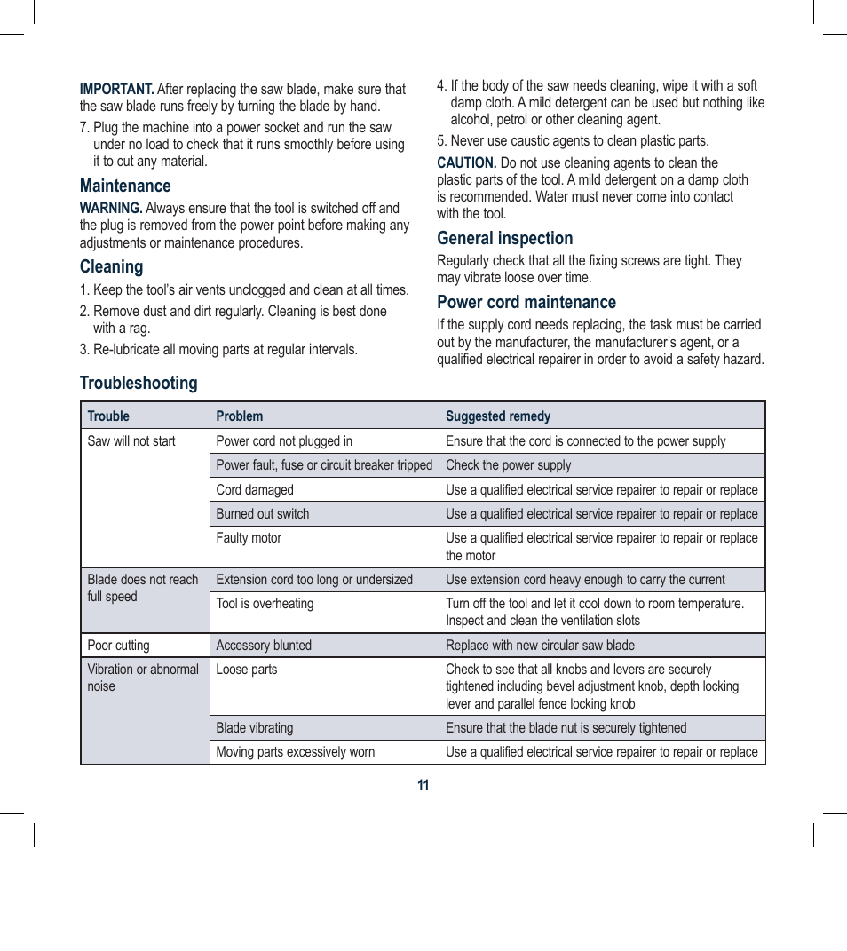 Global Machinery Company CS011A User Manual | Page 11 / 12