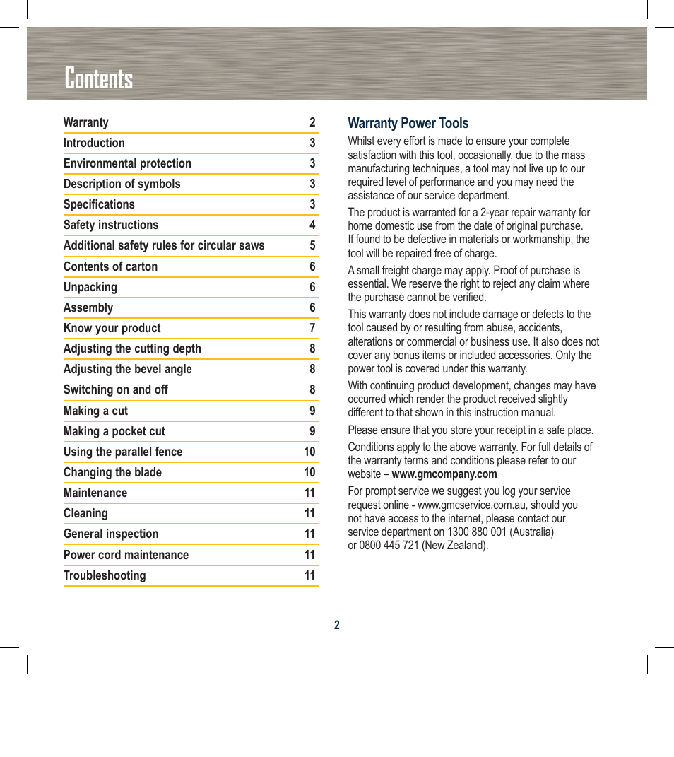 Global Machinery Company CS011A User Manual | Page 2 / 12