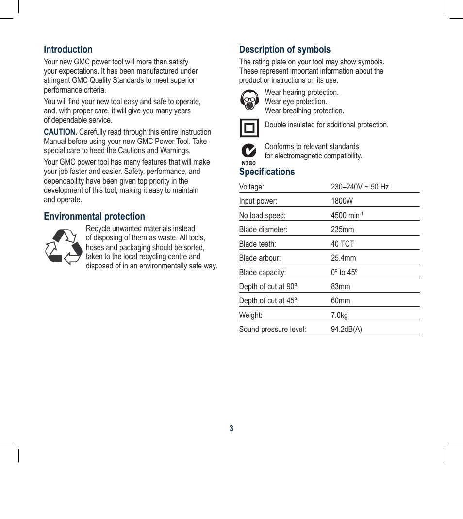 Global Machinery Company CS011A User Manual | Page 3 / 12