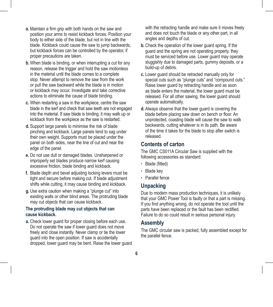 Global Machinery Company CS011A User Manual | Page 6 / 12