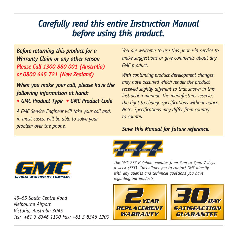 Global Machinery Company 444B User Manual | Page 8 / 8