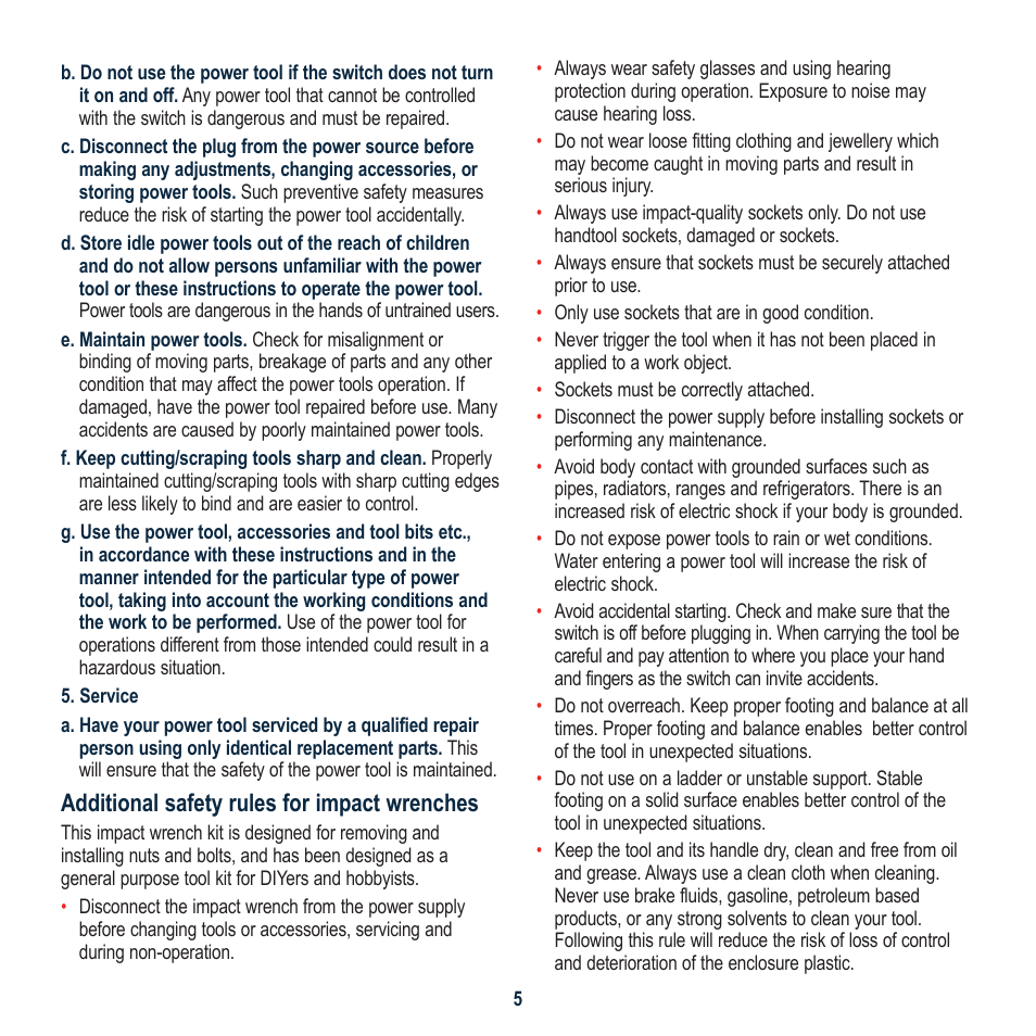 Additional safety rules for impact wrenches | Global Machinery Company IW1000 User Manual | Page 5 / 12