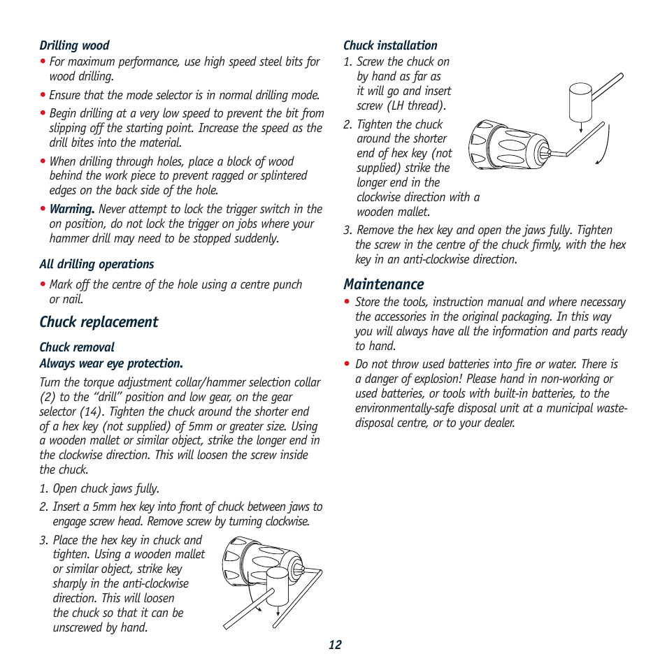 Chuck replacement, Maintenance | Global Machinery Company GTX2450K User Manual | Page 12 / 16