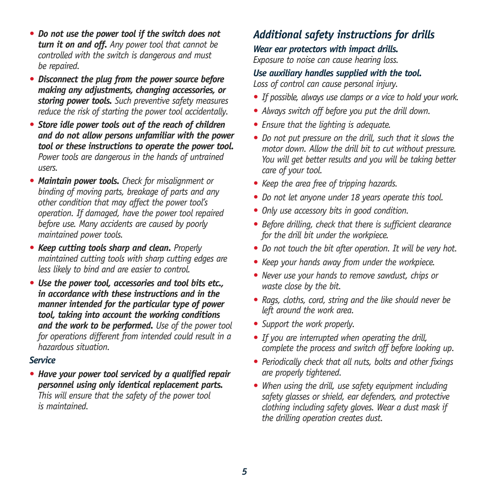 Additional safety instructions for drills | Global Machinery Company GTX2450K User Manual | Page 5 / 16