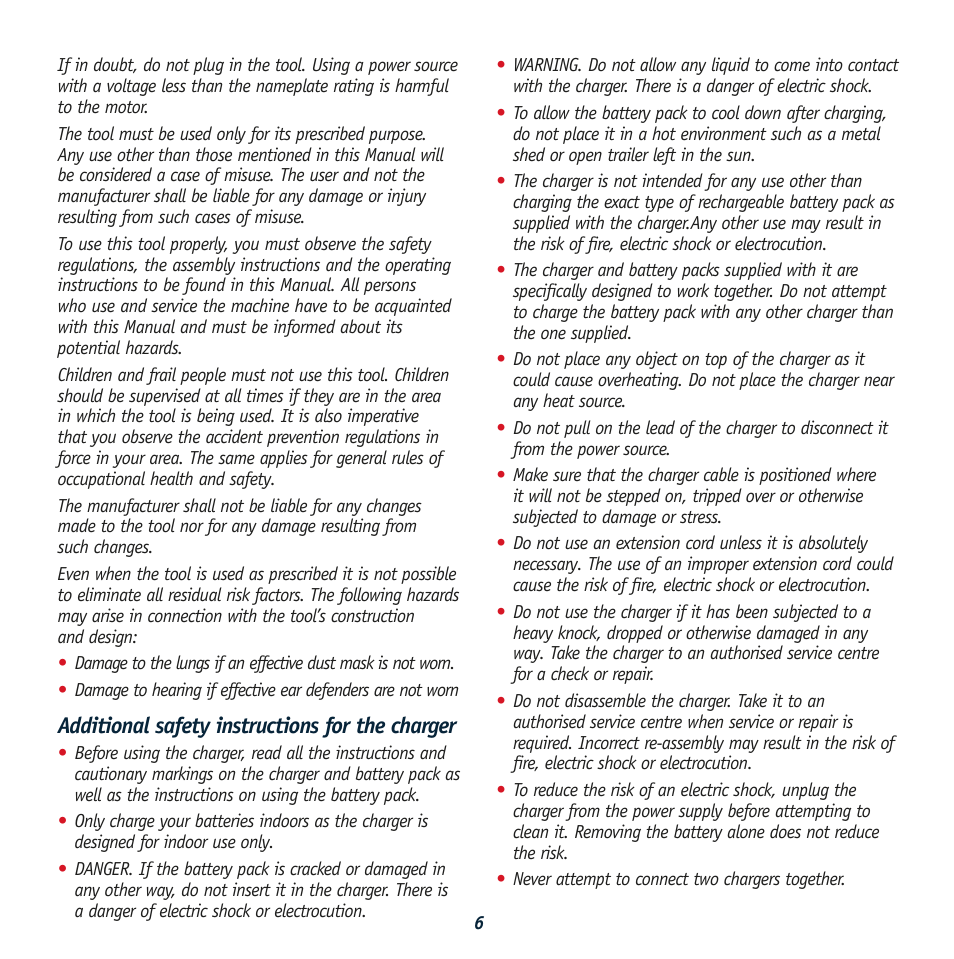 Additional safety instructions for the charger | Global Machinery Company GTX2450K User Manual | Page 6 / 16