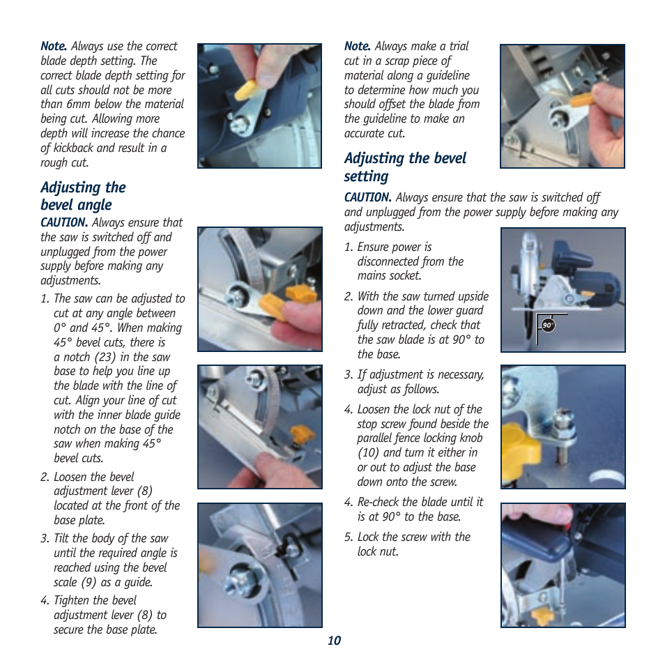 Adjusting the bevel angle, Adjusting the bevel setting | Global Machinery Company LS236LS User Manual | Page 10 / 15