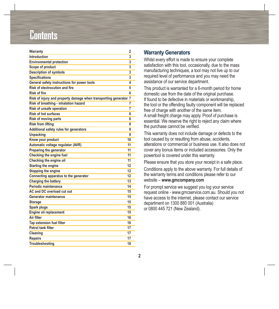 Global Machinery Company GEN1000 User Manual | Page 2 / 20