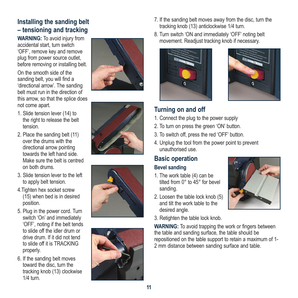 Turning on and off, Basic operation | Global Machinery Company BD1500 User Manual | Page 11 / 16