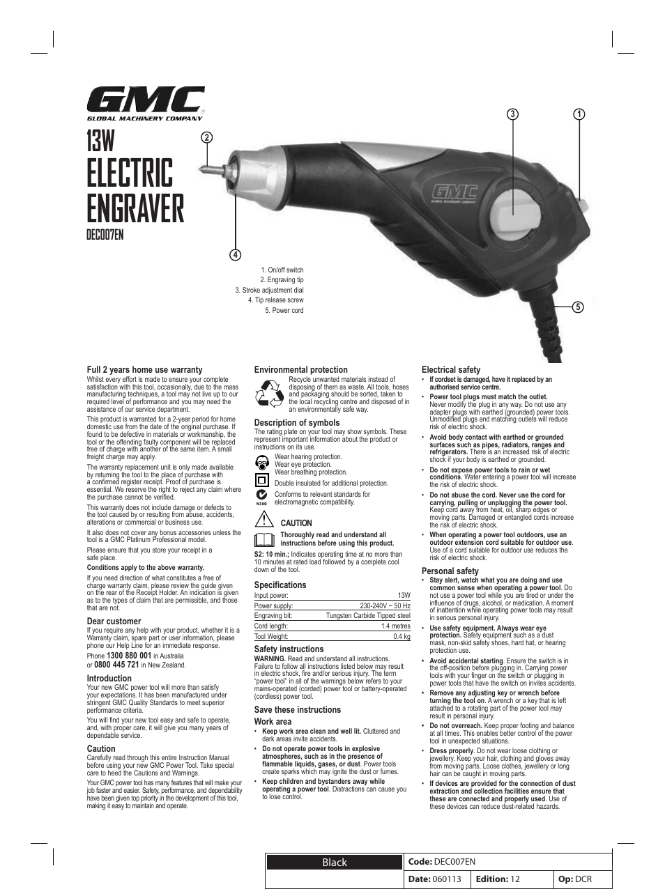 Global Machinery Company DEC007EN User Manual | 2 pages